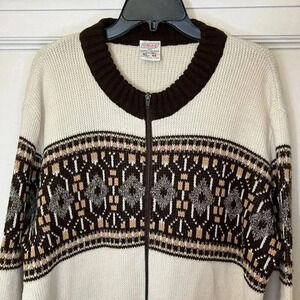 St. Michael Mens Vintage 90s Fair Isle British Ski Sweater Large White FA EXC